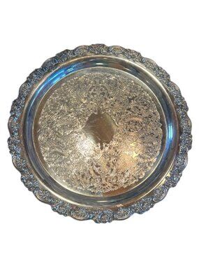 Vintage Oneida Royal Provincial 15” Round Etched Silver-plated Serving Tray